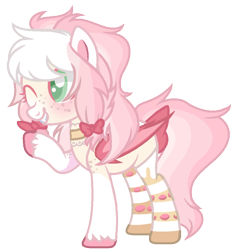 Size: 820x868 | Tagged: safe, artist:bxby-mochi, oc, bat pony, pony, bat pony oc, choker, clothes, female, mare, one eye closed, simple background, socks, solo, striped socks, transparent background, unshorn fetlocks, wink