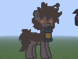 Size: 1024x768 | Tagged: safe, artist:artsy46, oc, oc only, oc:monty light, moth, mothpony, original species, pony, female, fleshbaby, grass, lantern, mare, minecraft, minecraft pixel art, photo, pixel art, pony town, solo