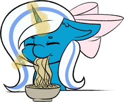 Size: 988x809 | Tagged: safe, artist:shylunaadopt, oc, oc:fleurbelle, alicorn, adorabelle, alicorn oc, bow, bowl, chopsticks, cute, eating, eyes closed, female, food, hair bow, mare, noodles