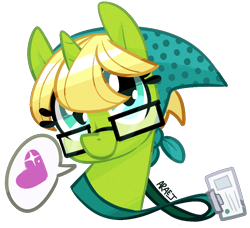 Size: 850x775 | Tagged: safe, artist:vampireselene13, bittersweet (character), pony, unicorn, bust, cute, female, glasses, headscarf, heart, mare, pictogram, portrait, scarf, simple background, solo, speech bubble, transparent background