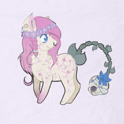 Size: 1000x1000 | Tagged: safe, artist:pinkabutt, oc, oc only, original species, plant pony, floral head wreath, flower, looking back, nose piercing, nose ring, piercing, plant, simple background, solo, white background