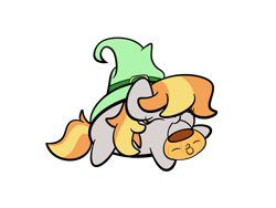 Size: 2560x1920 | Tagged: safe, artist:kimjoman, copper top, pony, chubbie, cute, eyes closed, hat, pumpkin bucket, simple background, transparent background, witch hat, ych result