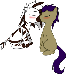 Size: 887x1000 | Tagged: safe, artist:dylanf3, oc, oc only, oc:shansai, oc:sunshine, zebra, blushing, eyes closed, gay, kissing, male, oc x oc, shipping, simple background, stallion, transparent background, zebra oc