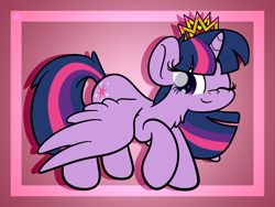 Size: 2560x1920 | Tagged: safe, artist:kimjoman, twilight sparkle, twilight sparkle (alicorn), alicorn, pony, chest fluff, crown, cute, female, jewelry, mare, one eye closed, regalia, smiling, solo, twiabetes, wink