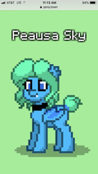 Size: 750x1334 | Tagged: safe, oc, oc:peausa sky, pony, bat wings, blue eyes, cute, female, mare, peacock feathers, peacock pony, pixel art, pony town, seductive, tall, wings