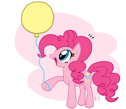 Size: 604x524 | Tagged: safe, artist:mahoxyshoujo, pinkie pie, earth pony, pony, abstract background, balloon, cute, diapinkes, female, looking at something, mare, open mouth, solo