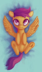 Size: 430x730 | Tagged: safe, artist:re7natus, scootaloo, pegasus, pony, on back, spread wings, wings