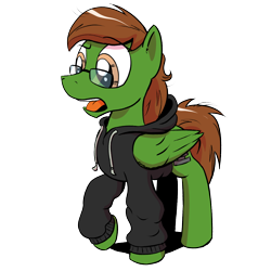 Size: 1200x1200 | Tagged: safe, artist:pony-berserker, oc, oc only, oc:storm cloud, pegasus, pony, 2020 community collab, clothes, derpibooru community collaboration, glasses, hoodie, i can't believe it's not idw, male, solo, transparent background