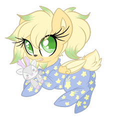 Size: 2000x2178 | Tagged: safe, artist:starlightlore, oc, oc only, oc:mia mesa, deer, deer pony, original species, peryton, chibi, clothes, cute, doe, footed sleeper, pajamas, plushie, simple background, stars, transparent background