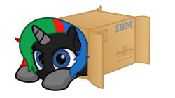 Size: 3640x2048 | Tagged: safe, artist:king-franchesco, oc, oc only, oc:thinkpony, pony, unicorn, box, cute, female, ibm, pony in a box, simple background, solo, transparent background
