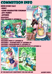 Size: 3508x4961 | Tagged: safe, artist:mashiromiku, oc, anthro, pony, advertisement, anthro with ponies, armpits, commission, commission info, traditional art, watercolor painting