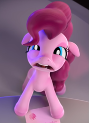 Size: 367x506 | Tagged: safe, screencap, pinkie pie, earth pony, pony, hello pinkie pie, cropped, faic, floppy ears, looking up, overhead view, reaction image, solo