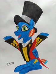 Size: 3120x4160 | Tagged: safe, artist:bsw421, prince hisan, pegasus, pony, clothes, costume, egyptian, egyptian pony, happy, hat, newbie artist training grounds, nightmare night costume, p.t. barnum, showman, solo, the greatest showman, top hat, traditional art