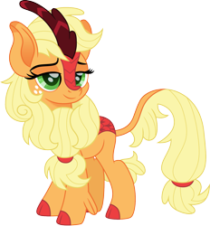 Size: 1389x1500 | Tagged: safe, artist:cloudyglow, applejack, kirin, applekirin, cute, female, freckles, jackabetes, kirin-ified, lidded eyes, looking at you, movie accurate, simple background, solo, species swap, transparent background