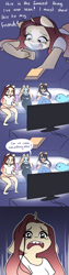 Size: 1700x6800 | Tagged: safe, artist:katputze, oc, oc only, oc:crimson sunset, anthro, unicorn, crying, friends, movie night, sad, sofa, television