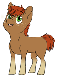 Size: 1409x1867 | Tagged: safe, artist:phobicalbino, oc, oc only, oc:jonagold jam, earth pony, pony, blank flank, colt, foal, looking up, male, next generation, offspring, parent:applejack, parent:oc:rain buck, parents:canon x oc, simple background, socks (coat marking), solo, white background