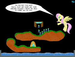 Size: 600x450 | Tagged: safe, artist:quint-t-w, fluttershy, pegasus, pony, crossover, dialogue, flying, lemmings, old art, single panel, video game crossover