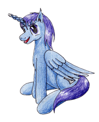 Size: 1499x1846 | Tagged: safe, artist:40kponyguy, derpibooru exclusive, oc, oc:silver crown, alicorn, hybrid, pony, 2020 community collab, alicorn oc, derpibooru community collaboration, interspecies offspring, looking at you, male, offspring, parent:discord, parent:princess celestia, parents:dislestia, simple background, sitting, solo, stallion, traditional art, transparent background