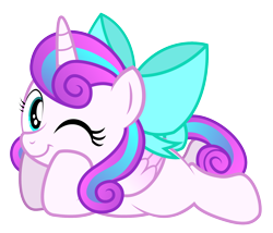 Size: 1650x1412 | Tagged: safe, artist:aleximusprime, princess flurry heart, alicorn, pony, flurry heart's story, bow, cute, diabetes, female, filly, filly flurry heart, flurrybetes, hair bow, looking at you, lying down, older, older flurry heart, one eye closed, prone, simple background, solo, tail bow, transparent background, wink