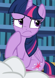 Size: 653x919 | Tagged: safe, screencap, twilight sparkle, twilight sparkle (alicorn), alicorn, pony, dragon dropped, cropped, sitting, solo, thinking