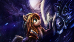 Size: 2278x1281 | Tagged: safe, artist:stdeadra, pony, armor, art, arthas menethil, crossover, mountain, warcraft