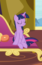 Size: 434x671 | Tagged: safe, screencap, twilight sparkle, twilight sparkle (alicorn), alicorn, pony, dragon dropped, cropped, eyes closed, fainting couch, smiling, solo