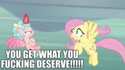 Size: 1920x1080 | Tagged: safe, edit, edited screencap, editor:useraccount, screencap, cozy glow, fluttershy, alicorn, pegasus, pony, the ending of the end, alicornified, caption, cozycorn, excessive exclamation marks, image macro, joker (2019), meme, quote, race swap, spoilers for another series, text, the joker, this will end in death, vulgar