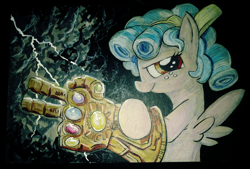 Size: 3984x2696 | Tagged: safe, artist:lytlethelemur, cozy glow, pegasus, pony, avengers, avengers: endgame, avengers: infinity war, infinity gauntlet, xk-class end-of-the-universe scenario, xk-class end-of-the-world scenario