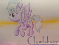 Size: 4032x3024 | Tagged: safe, artist:thevintagepone, cloudchaser, pegasus, pony, smiling, solo, traditional art, wingding eyes, wings