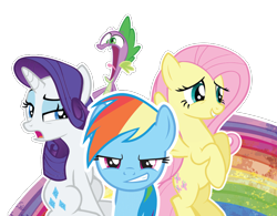 Size: 960x750 | Tagged: safe, derpibooru import, fluttershy, rainbow dash, rarity, spike, dragon, pegasus, pony, unicorn, female, male, mare, official, rainbow, simple background, transparent background