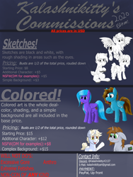 Size: 1200x1600 | Tagged: safe, artist:kalashnikitty, oc, oc only, oc:canvas, oc:flugel, oc:littlepip, oc:memeancholy, oc:nootaz, oc:odd inks, oc:optical illusion, earth pony, pegasus, pony, unicorn, fallout equestria, advertisement, commission info, fanfic, fanfic art, female, floppy ears, hooves, horn, male, mare, open mouth, stallion, tongue out