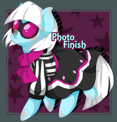 Size: 1280x1334 | Tagged: safe, artist:snow angel, derpibooru import, photo finish, pony, clothes, dress, ear fluff, female, glasses, mare, neckerchief, solo