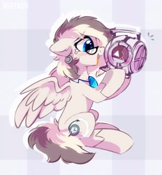 Size: 1926x2076 | Tagged: safe, artist:mirtash, oc, oc only, oc:riley, pegasus, pony, glasses, hoof hold, looking at something, open mouth, personality core, portal (valve), profile, sitting, spread wings, wings