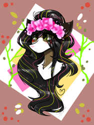 Size: 1500x2000 | Tagged: safe, artist:55xxglai-s-z-s-exx55, oc, oc only, pony, abstract background, bust, flower, flower in hair, portrait, solo