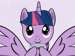 Size: 800x600 | Tagged: safe, artist:jhanli, twilight sparkle, twilight sparkle (alicorn), alicorn, pony, animated, bust, cute, female, letter, looking at you, love letter, mare, portrait, purple background, simple background, solo, spread wings, twiabetes, wings, ych result