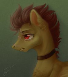 Size: 1154x1300 | Tagged: safe, artist:гусь, oc, pegasus, choker, emotionless, fangs, male, red eyes, scar, simple background, solo, stallion