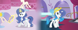 Size: 4365x1675 | Tagged: safe, artist:galaxyswirlsyt, oc, oc:sky city, pony, unicorn, blue eyes, clothes, dress, female, gradient mane, hat, indoors, magic, mannequin, mare, not rarity, offspring, older, parent:fancypants, parent:rarity, parents:raripants, smiling, solo, telekinesis