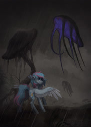 Size: 2825x3897 | Tagged: safe, artist:koviry, oc, pegasus, pony, giant mushroom, mushroom, netch, rain, solo, the elder scrolls