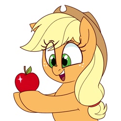 Size: 1400x1400 | Tagged: safe, artist:notenoughapples, applejack, earth pony, pony, apple, cute, eye clipping through hair, female, jackabetes, mare, open mouth, simple background, solo, that pony sure does love apples, white background