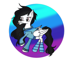 Size: 2200x2000 | Tagged: safe, artist:wonderschwifty, oc, oc only, pegasus, clothes, commission, hoodie, pegasus oc, simple background, socks, solo, striped socks, tongue out, transparent background, wings