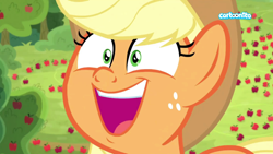 Size: 1920x1080 | Tagged: safe, screencap, applejack, earth pony, pony, going to seed, cartoonito logo, cute, jackabetes, smiling