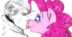 Size: 1587x831 | Tagged: safe, artist:testostepone, pinkie pie, earth pony, human, pony, boop, duo, licking, simple background, sticking tongue out, tongue out, white background