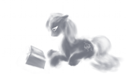 Size: 900x530 | Tagged: safe, artist:grayma1k, earth pony, pony, book, crying, monochrome, random pony, sad, sketch, solo, you're doing it wrong