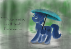 Size: 1024x716 | Tagged: safe, artist:grayma1k, earth pony, pony, bag, rain, random pony, saddle bag, solo, umbrella