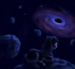 Size: 1024x942 | Tagged: safe, artist:grayma1k, oc, oc only, oc:dreamcatcher (grayma1k), earth pony, pony, asteroid, black hole, dream, solo, space