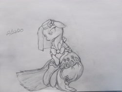 Size: 3909x2957 | Tagged: safe, artist:riskypony, pinkie pie, earth pony, pony, clothes, dress, gala dress, monochrome, pinkamena diane pie, sad, solo, traditional art