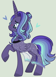 Size: 1068x1472 | Tagged: safe, artist:nocturnal-moonlight, oc, alicorn, pony, cloak, clothes, female, magical lesbian spawn, mare, offspring, parent:princess luna, parent:starlight glimmer, parents:starluna, raised hoof, see-through, simple background, solo