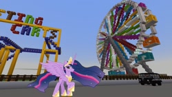 Size: 1334x750 | Tagged: safe, edit, editor:topsangtheman, princess twilight 2.0, twilight sparkle, twilight sparkle (alicorn), alicorn, pony, the last problem, barely pony related, ferris wheel, game screencap, looking at you, minecraft, older, older twilight, photoshop, roller coaster, van