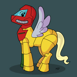 Size: 640x640 | Tagged: safe, artist:jesseacosta, pegasus, pony, armor, looking back, metroid, ponified, samus aran, solo