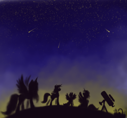 Size: 1024x956 | Tagged: safe, artist:grayma1k, oc, alicorn, pony, alicorn oc, meteor shower, silhouette, telescope